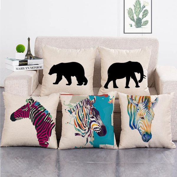 Cushion Cover SET Cotton Linen Throw Pillow, Animals - LiYiFabrics