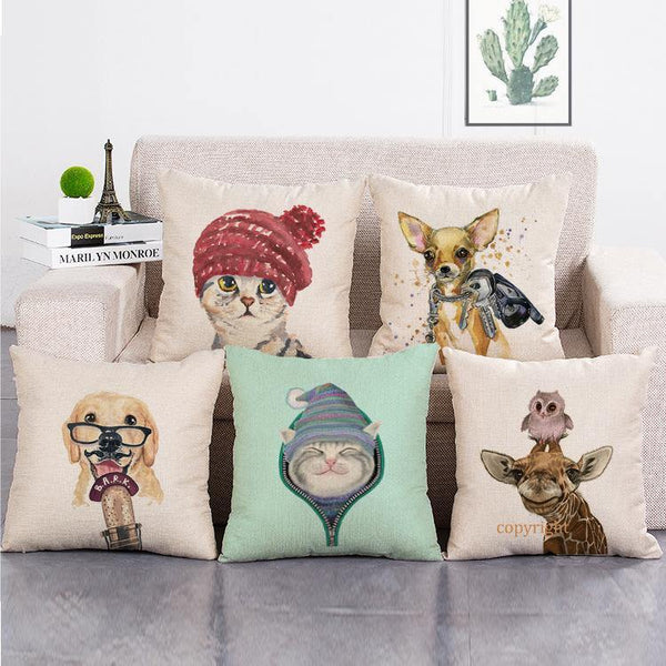 Cushion Cover SET Cotton Linen Throw Pillow, Animals design - LiYiFabrics