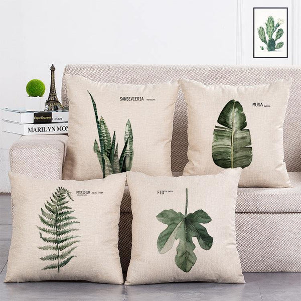 Cushion Cover SET Cotton Linen Throw Pillow, Green Plants - LiYiFabrics