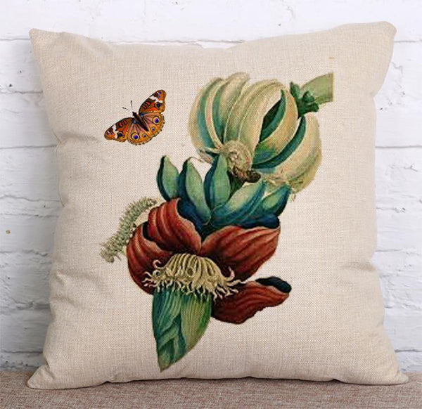 Cushion Cover SET Cotton Linen Throw Pillow, Colorful Painted Flowers - LiYiFabrics