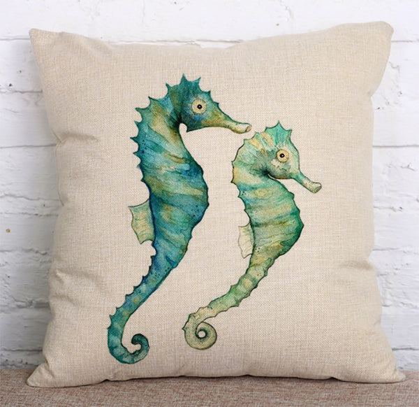 Cushion Cover SET Cotton Linen Throw Pillow,Painted Sea Animals - LiYiFabrics