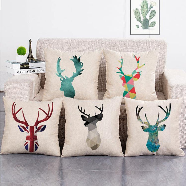 Cushion Cover SET Cotton Linen Throw Pillow, Deer - LiYiFabrics