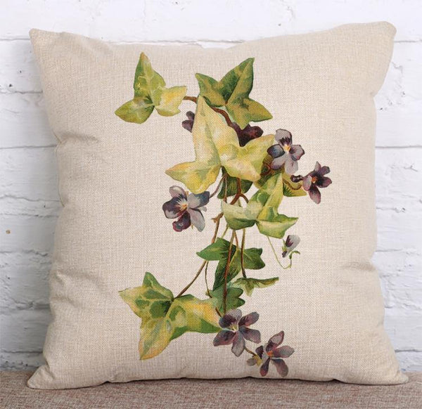Cushion Cover SET Cotton Linen Throw Pillow, Colorful Painted Flowers - LiYiFabrics
