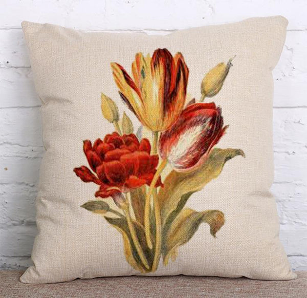 Cushion Cover SET Cotton Linen Throw Pillow, Colorful Painted Flowers - LiYiFabrics