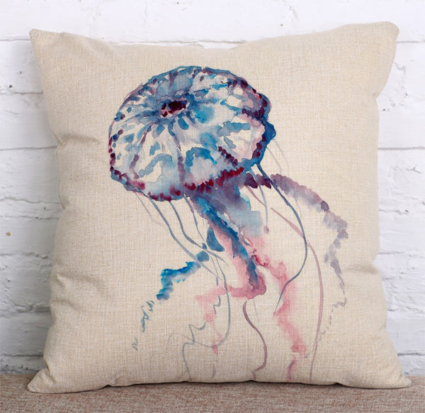 Cushion Cover SET Cotton Linen Throw Pillow,Painted Sea Animals - LiYiFabrics