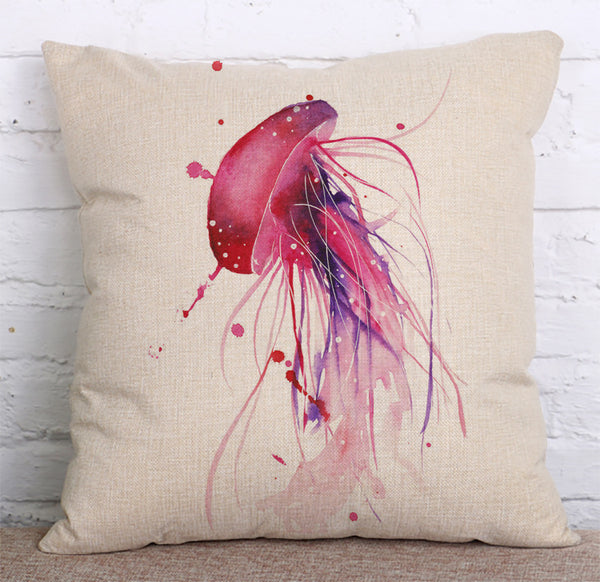 Cushion Cover SET Cotton Linen Throw Pillow,Painted Sea Animals - LiYiFabrics
