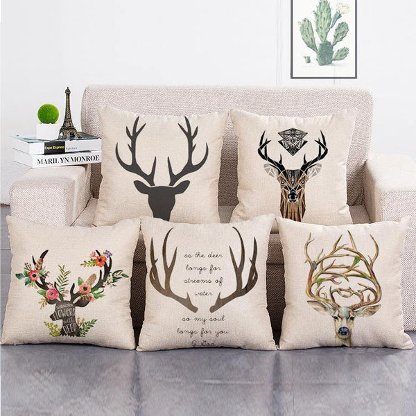 Cushion Cover SET Cotton Linen Throw Pillow, Deer - LiYiFabrics