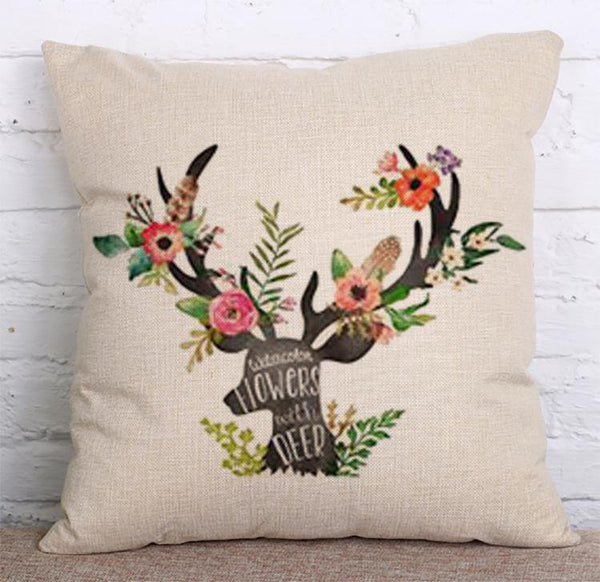 Cushion Cover SET Cotton Linen Throw Pillow, Deer - LiYiFabrics