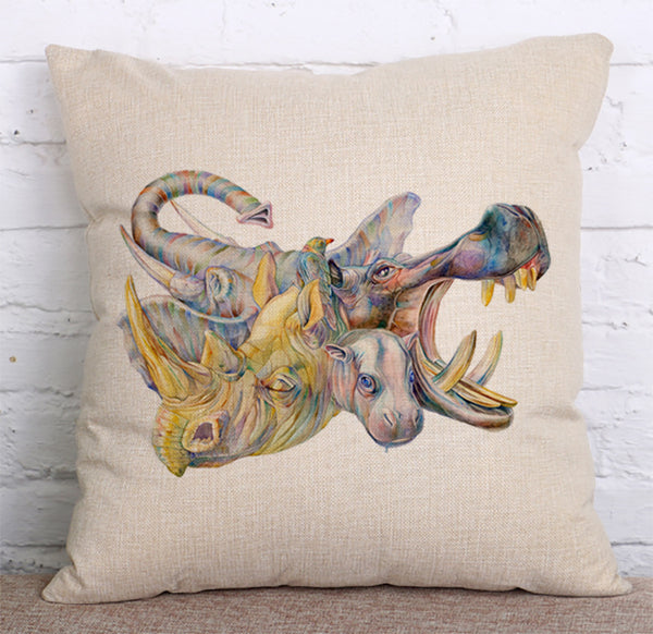 Cushion Cover SET Cotton Linen Throw Pillow,Painted Animals - LiYiFabrics