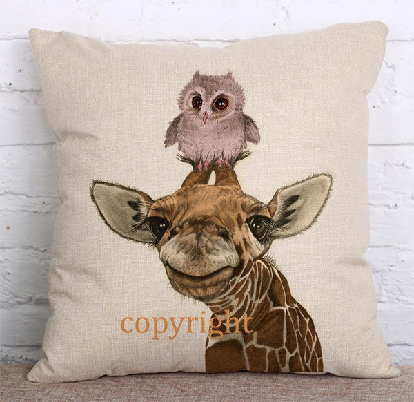 Cushion Cover SET Cotton Linen Throw Pillow, Animals design - LiYiFabrics