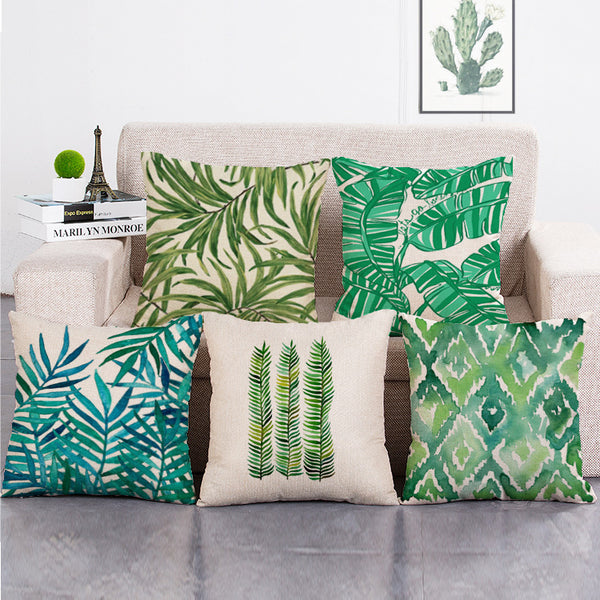 Cushion Cover SET Cotton Linen Throw Pillow,Leaves - LiYiFabrics