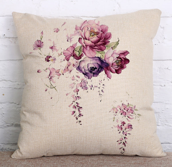 Cushion Cover SET Cotton Linen Throw Pillow,Flowers - LiYiFabrics