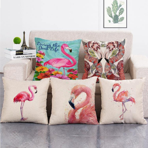 Cushion Cover SET Cotton Linen Throw Pillow, Bird design - LiYiFabrics