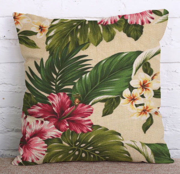 Cushion Cover SET Cotton Linen Throw Pillow,Leaves&Flowers - LiYiFabrics