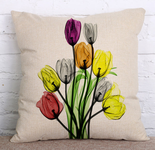 Cushion Cover SET Cotton Linen Throw Pillow,Flowers - LiYiFabrics