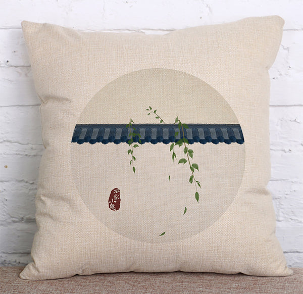 Cushion Cover SET Cotton Linen Throw Pillow,Traditional Chinese Painting - LiYiFabrics