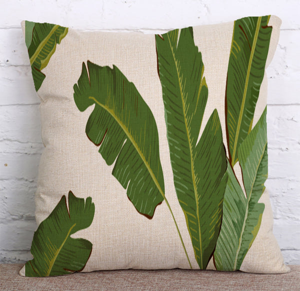 Cushion Cover SET Cotton Linen Throw Pillow,Green Leaves - LiYiFabrics