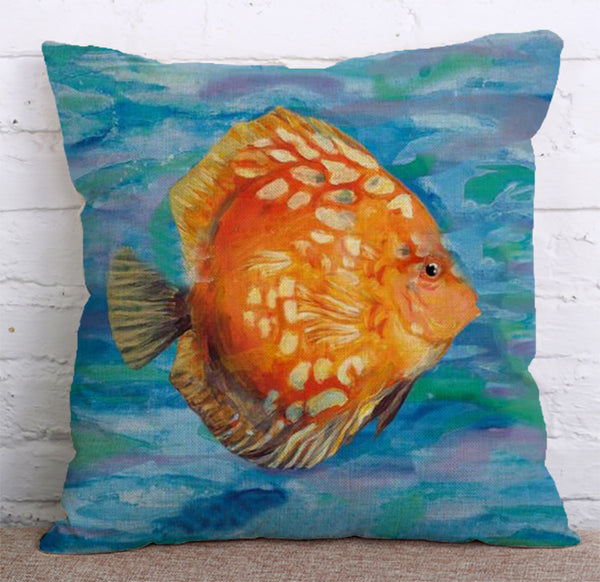 Cushion Cover SET Cotton Linen Throw Pillow,Fishes - LiYiFabrics