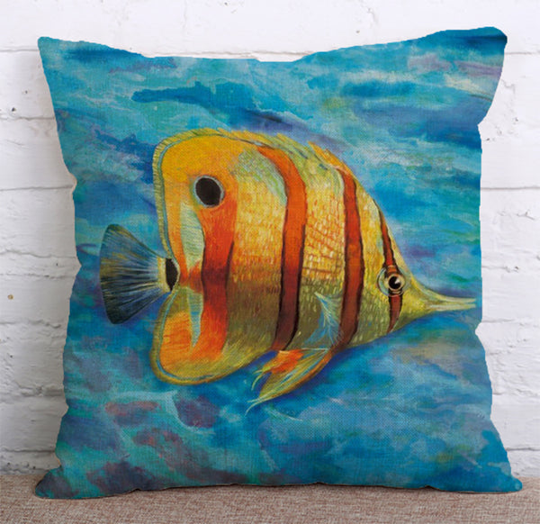 Cushion Cover SET Cotton Linen Throw Pillow,Fishes - LiYiFabrics