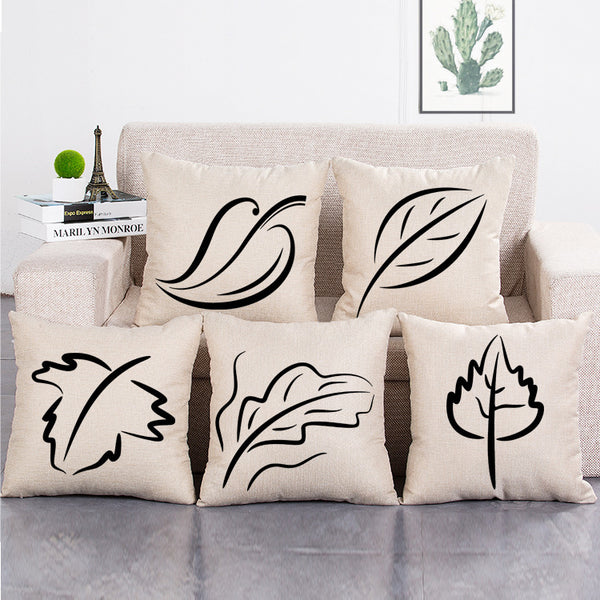 Cushion Cover SET Cotton Linen Throw Pillow,Hand-draw Leaves - LiYiFabrics