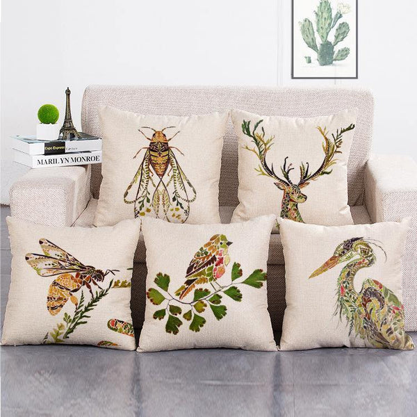 Cushion Cover SET Cotton Linen Throw Pillow, Colored Drawing Animals - LiYiFabrics
