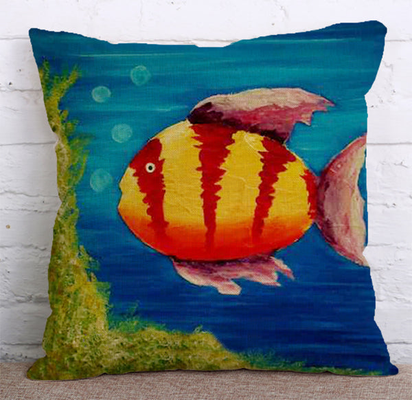 Cushion Cover SET Cotton Linen Throw Pillow,Fishes - LiYiFabrics