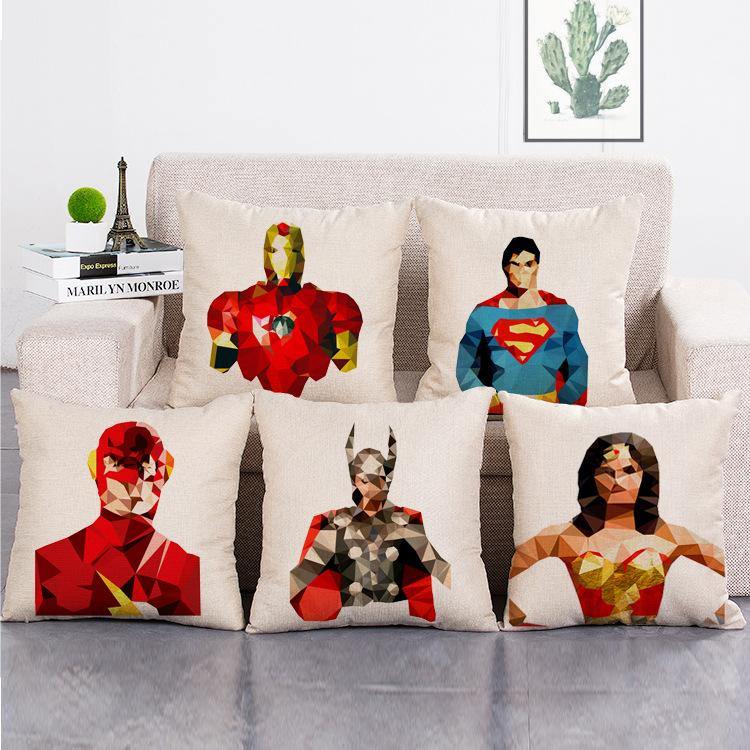 Cushion Cover SET Cotton Linen Throw Pillow, Ink Super Heros - LiYiFabrics