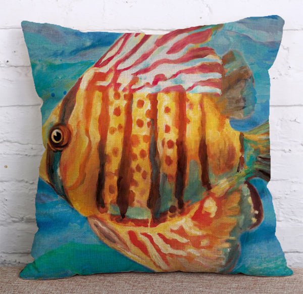Cushion Cover SET Cotton Linen Throw Pillow,Fishes - LiYiFabrics