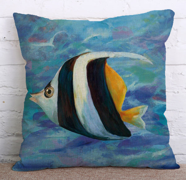 Cushion Cover SET Cotton Linen Throw Pillow,Fishes - LiYiFabrics