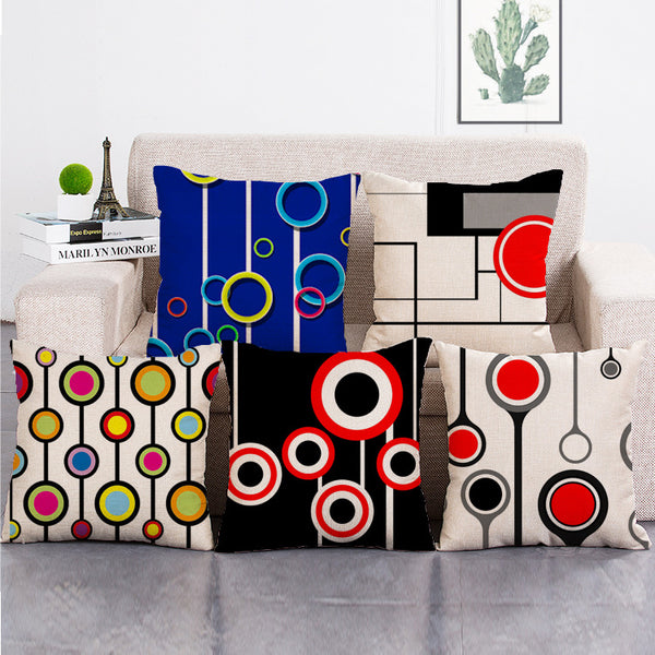 Cushion Cover SET Cotton Linen Throw Pillow,Circles - LiYiFabrics
