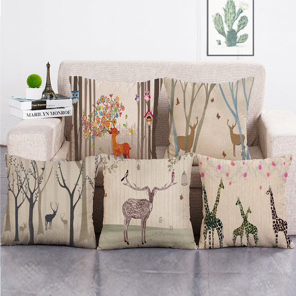 Cushion Cover SET Cotton Linen Throw Pillow,Deers - LiYiFabrics