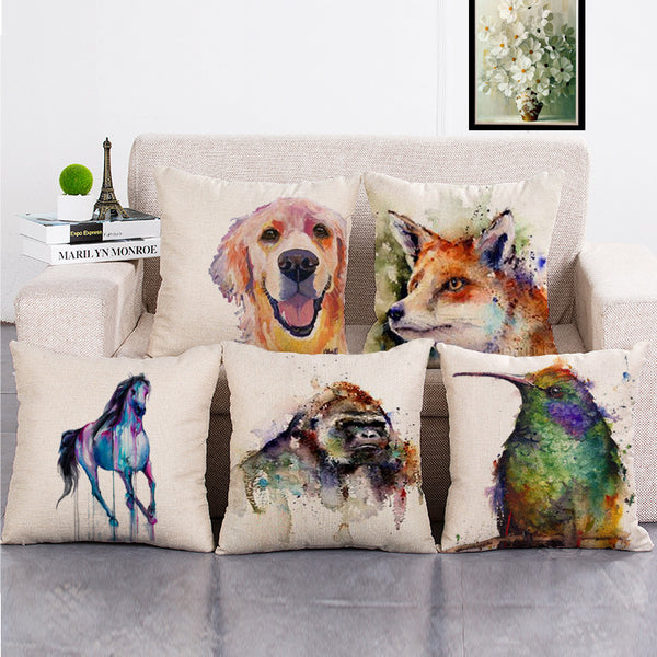 Cushion Cover SET Cotton Linen Throw Pillow,Ink Animals - LiYiFabrics