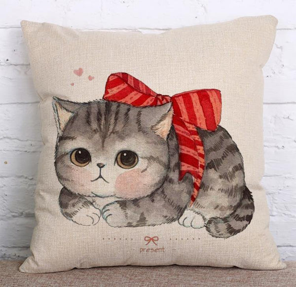 Cushion Cover SET Cotton Linen Throw Pillow, lovely cat - LiYiFabrics