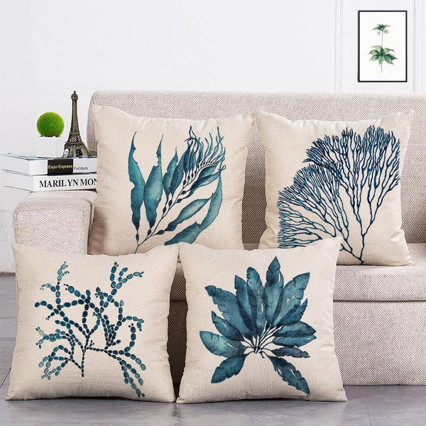 Cushion Cover SET Cotton Linen Throw Pillow, Plants - LiYiFabrics