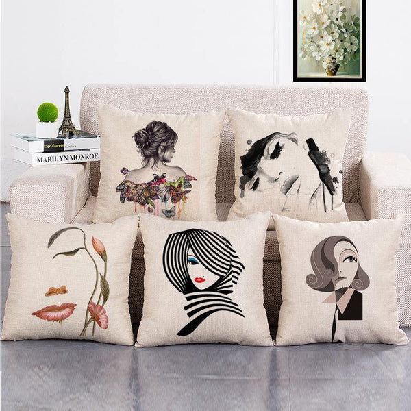 Cushion Cover SET Cotton Linen Throw Pillow, Fashion Ladies - LiYiFabrics