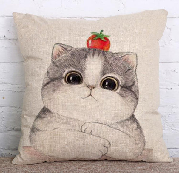 Cushion Cover SET Cotton Linen Throw Pillow, lovely cat - LiYiFabrics