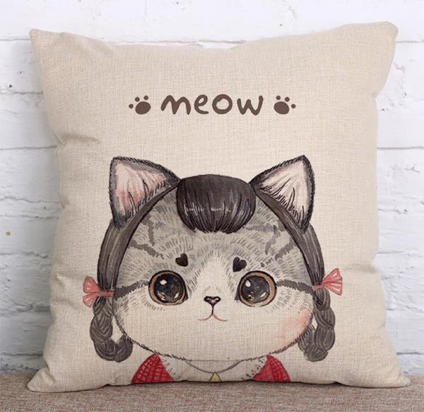 Cushion Cover SET Cotton Linen Throw Pillow, lovely cat - LiYiFabrics
