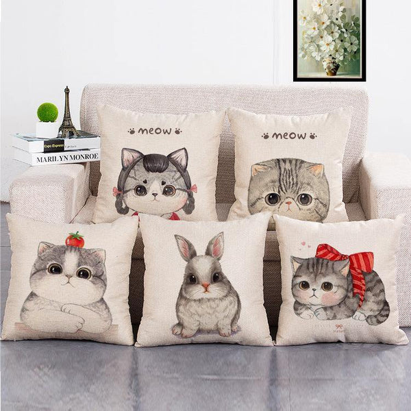 Cushion Cover SET Cotton Linen Throw Pillow, lovely cat - LiYiFabrics