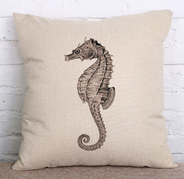 Cushion Cover SET Cotton Linen Throw Pillow,Sea Horse - LiYiFabrics