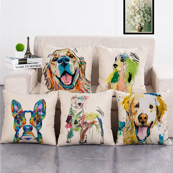Cushion Cover SET Cotton Linen Throw Pillow,Dog - LiYiFabrics