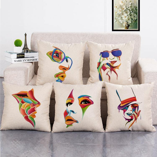 Cushion Cover SET Cotton Linen Throw Pillow, face - LiYiFabrics
