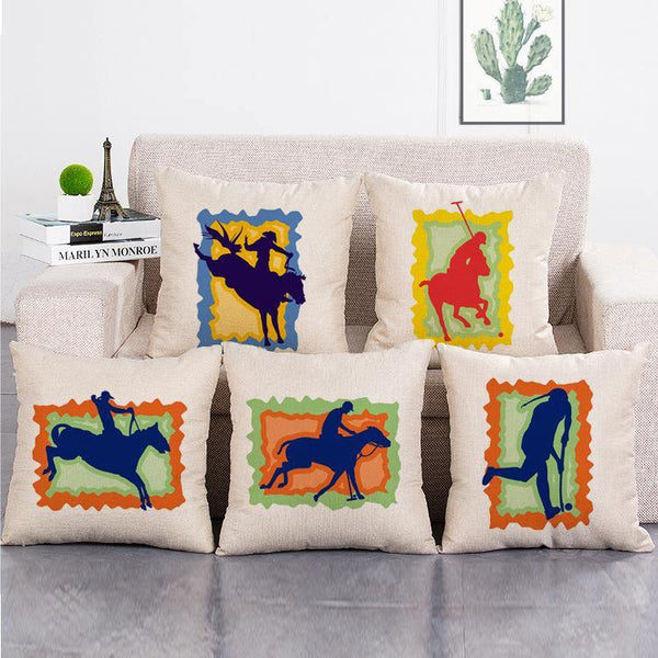 Cushion Cover SET Cotton Linen Throw Pillow, Equestrian - LiYiFabrics