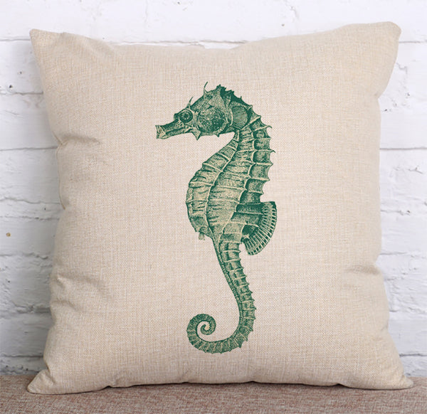 Cushion Cover SET Cotton Linen Throw Pillow,Sea Horse - LiYiFabrics