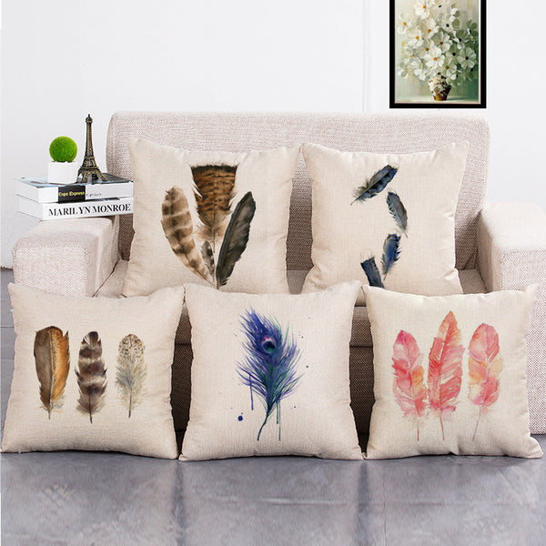 Cushion Cover SET Cotton Linen Throw Pillow,Feathers - LiYiFabrics