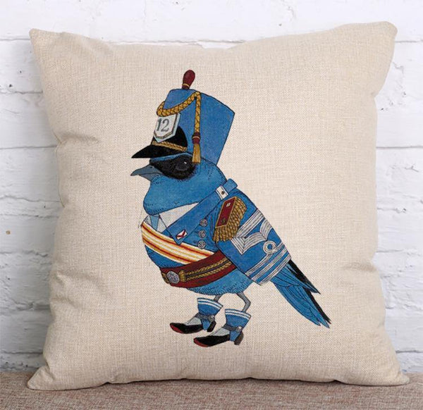 Cushion Cover SET Cotton Linen Throw Pillow, birds design - LiYiFabrics