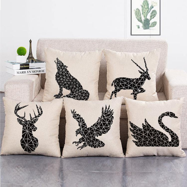 Cushion Cover SET Cotton Linen Throw Pillow, Animals design - LiYiFabrics