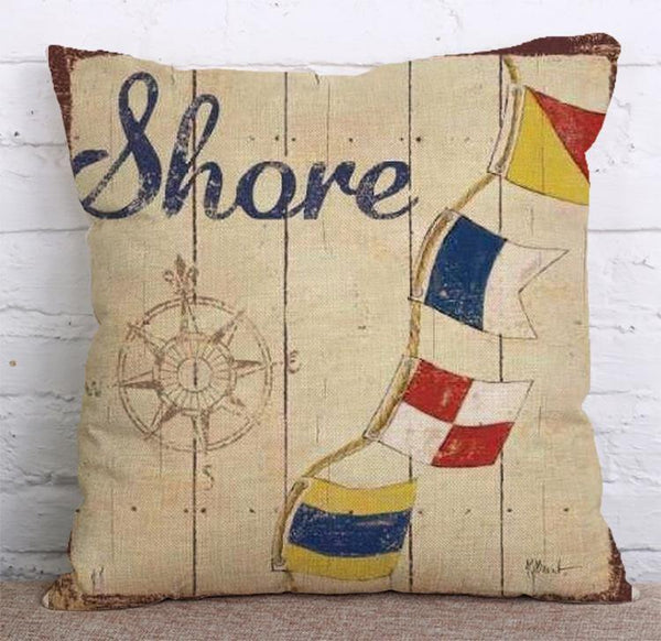 Cushion Cover SET Cotton Linen Throw Pillow, Anchor design - LiYiFabrics