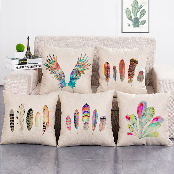 Cushion Cover SET Cotton Linen Throw Pillow,Feathers - LiYiFabrics