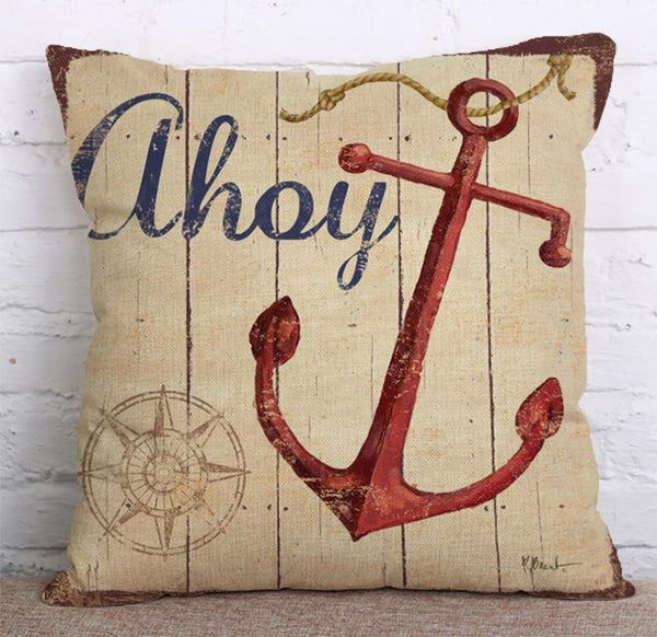 Cushion Cover SET Cotton Linen Throw Pillow, Anchor design - LiYiFabrics