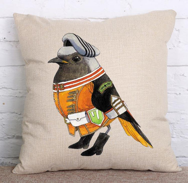 Cushion Cover SET Cotton Linen Throw Pillow, birds design - LiYiFabrics